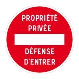 Panneau sens interdit propriété privée défense d'entrer